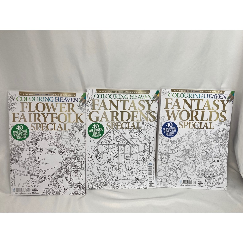 Colouring Heaven Fantasy Coloring Books Lot of 3 NEW Fairy Gardens Worlds
